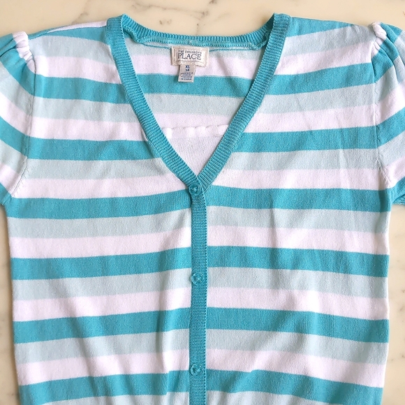 NWOT. The Children's Place Short Sleeve Knit Top w/multi color stripes. - Picture 4 of 4